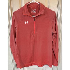 Under Armour HeatGear Womens SM Loose Fit Red Striped 1/4 Zip Long Sleeve Shirt